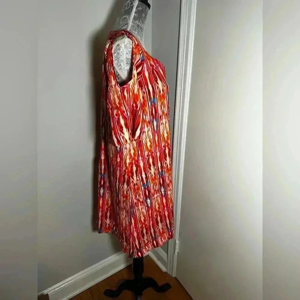 NWT Caribbean Joe Multicolor Rayon Dress Cold Shoulder. V Neck. Sz: M. - Picture 4 of 11